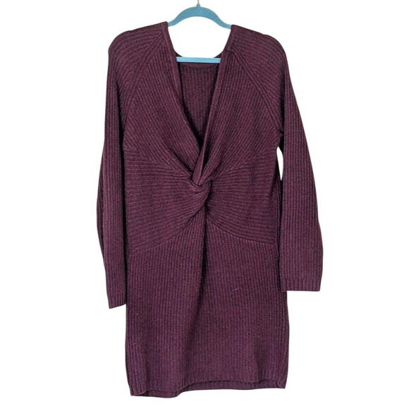 Aerie Purple Plum Sweater Dress Women's Size Med Knit Cozy Twist V Back - Picture 1 of 8